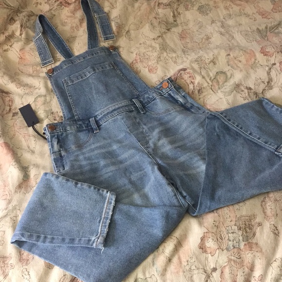 BLANK NYC Size 28 Denim Overalls 2% stretch MidBlue Brass Slide Fitting $229 NEW - Picture 2 of 12